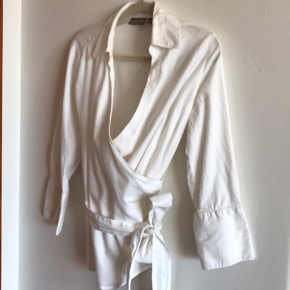 White Collar Wrap Top